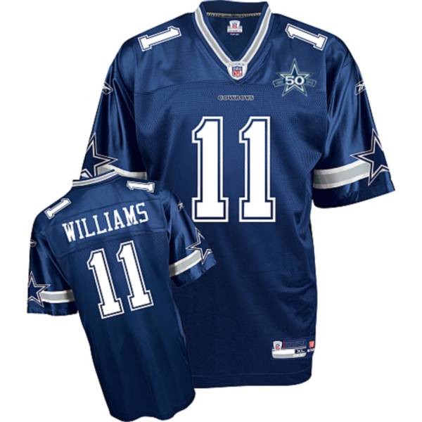 Cowboys #11 Roy Williams Blue Team 50TH Anniversary Patch Stitched NFL Jersey